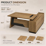SAINTCY Executive Desk with Locking Drawer, 71"-78" L Shaped Desk with Wireless