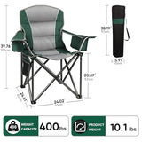 Northroad 2 Pack Oversized Camping Chair, Padded Portable Chairs Heavy Duty Camping Folding Chairs w/Cooler Bag & Cup Holder, Support 400 LBS for Outdoor, Fishing & Garden (Black & Green)