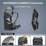 WIPHA Baby Backpack Carrier - Ergonomic Child Carrier Hiking with Sun Canopy, Safe Toddler Hiking Backpack Carrier with Large Storage Space&Insulated Pocket, Adjustable Padded Child Seat, Black