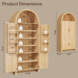 OFIKA 71" Arched Kitchen Pantry Cabinet, Fluted Wood Storage with 3 Adjustable Shelves & 6 Door Shelves