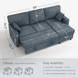 Dreamzie 89'' L Shaped Sectional Sleeper Sofa with Flip-Down Center Console & Charging Ports