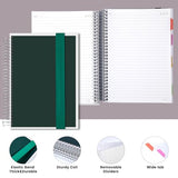 Yoment 5 Subject Notebook College Ruled, 300 Pages Spiral Notebook with Removable Divider Tabs，Hardcover 8 x 10 Inches College Ruled Journal 1 Inner Pocket for School College Work Office Home,Green