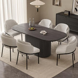 Miuuod 70.86" Large Oval Dining Table Set with 6 Chairs, Farmhouse Wood Kitchen Table Set, Modern Dining Room Furniture,Space-Saving Pedestal Base