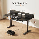 OffiGo U Shaped Electric Standing Desk with Drawers, 55 Inch Height Adjustable Desk