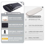 QEZER Down Sleeping Bag for Adults 600 Fill Power, Cold Weather Compact Ultralight All Seasons Sleeping Bag for Backpacking, Camping, Hiking