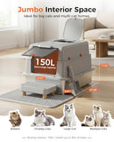 XXXL Stainless Steel Cat Litter Box with Lid, 27.5"×20.1"×17.3" Jumbo Enclosed Litterbox,Dual-Entry (Front Entry & Top Exit),High-Sided,Non-Stick,Odor Control,for Big Cats, with Mat,Scoop & Step,Grey