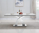 HomVent 68''Silver Faux Marble Dining Table Set with 6 Leather Chair
