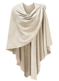 PULI Womens Cream Large Cross Front Poncho Sweater Wrap Topper Knitted Elegant Shawls Cape for Fall Winter
