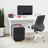 Poppin Mobile Mini Sittable Stow Rolling File Cabinet - Black with Black Seat Cushion