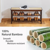 latifolia Shoe Rack Bench, 3-Tier Bamboo Shoe Bench with Breathable Rattan Seat Cushion, Shoe Storage Rack for Entryway(Walnut,39.70''L)