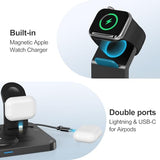 ANJANK Wireless Charging Station,5 in 1 Multiple Charger Stand with Alarm Clock,7 Night Light, Mag-Safe Charging Dock for iPhone