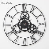 AMAATE Steampunk Wall Clock 24 Inch, Industrial Metal Gears with Roman Numerals, Retro Distressed Finish Mechanical Art for Bar, Living Room, Cafe Decor
