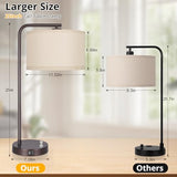 Tall Table Lamp with USB C+A Ports, Fully Stepless Dimmable Modern Minimalist Bedside Nightstand Lamp