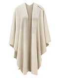 PULI Womens Cream Large Cross Front Poncho Sweater Wrap Topper Knitted Elegant Shawls Cape for Fall Winter