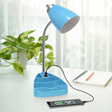 Simple Designs LD1056-BLU-LB 18.5" Gooseneck Organizer Desk Lamp with iPad Tablet Stand Book Holder and USB Port, with LED Bulb, Blue