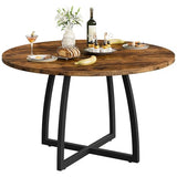 47.2 Inch Round Dining Table for 4-6, Farmhouse Style with Retro Tabletop and Curved Legs, Rustic Brown and Black TCZ13BF