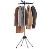 SONGMICS Clothes Drying Rack, 59-Inch Folding Laundry Drying Rack with 3 Rotatable Arms for Hangers, 4 Legs, Blue and Silver ULLR510Q01