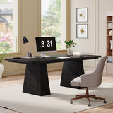 63-Inch Executive Desk, Large Office Computer Desk with Double Pedestal, Modern Simple Workstations Writing Table, Black