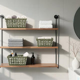 OIAHOMY Wicker Storage Baskets, Paper Rope Shelf Bins, Decortive Baskets for Organizing, Set of 3-Green & White