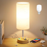 Touch Bedside Table Lamp with USB - 3 Way Dimmable Wood Lamp for Bedroom Nightstand, Desk Lampl, 14in