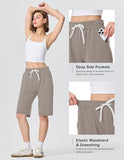 SPECIALMAGIC Bermuda Sweat Shorts Women with Pockets Cotton 12 Inch Athletic Lounge Workout Shorts,Pure Taupe,M