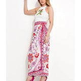 Talakeno Womens Floral Wrap Midi Skirt Summer Adjustable Tie Side Casual High Waist A Line Beach Boho Long Flared Skirts(Pink,S)