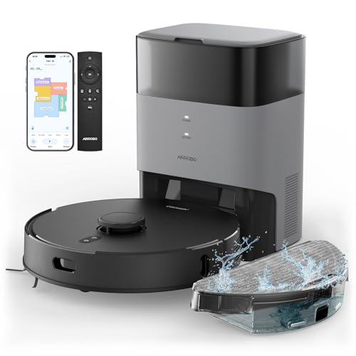Robot Vacuum and Mop Combo, Self-Emptying, 60-Day Capacity, Home Mapping, Schedule, Wi-Fi/App/Alexa/Remote, 180mins Runtime AIRROBO