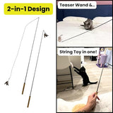 Forever Stick and 3 Strings including Chew Proof Metal Wire - The Unbreakable Cat Wand Toy, Durable Cat Toy Wand, Extra Long Cat String Toy, Cat Fishing Pole Toy for Bored Indoor Adult Cats, Stick Toy
