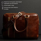 Time Resistance Leather Laptop Briefcase - Full Grain Leather Computer Bag for Men