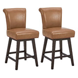 CHITA 26" Counter Height Swivel Bar Stools, Saddle Brown Faux Leather, 2-Pack