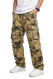 GINGTTO Baggy Cargo Pants Men Brown Camo Wide Leg Fashion Y2K Loose Fit Streetwear Drawstring Stretch 34