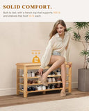 IUNVR Shoe Rack Bench Seat Rubberwood 3-Tier Wooden Storage Bench 550lbs Compact Mid-Century Modern Design for Entryway, Hallway, Closet, Front Door Entrance, Foyer