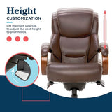 La-Z-Boy Delano Big & Tall Executive Office Chair, Ergonomic Mid-Back Body Pillow Lumbar Support, Chestnut Brown