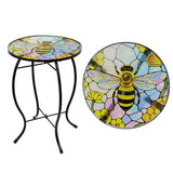 Voumsil Small Side Table with Metal Frame, 10.5" Round Side Tables with Bee Pattern,Outdoor Table for Balcony,Terrace,Garden,Living Room