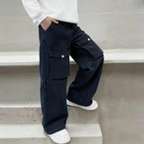 Tenfinordi Black Boys Cargo Jeans Elastic Waist Baggy Jeans, Casual Kids Straight Wide Leg Denim Pants Multi-Pockets Soft School Y2K Trendy Streetwear Trousers Size 10