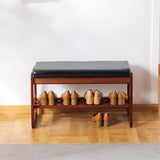 latifolia Solid Wood Bench, Entryway Shoe Bench with Cushion, 2 Tier Shoe Storage Organizer for Hallway, Living Room(Black,31.50''L)