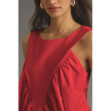 Hixiaohe Shirred Swing Tank Tops for Women Fashion Flowy Sleeveless Shirts Casual Crew Neck Blouse Loose Fit Ruffled Tops(Red,S)