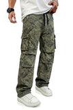 GINGTTO Camo Pants Men Baggy Cargo Green Camo Pant Wide Leg Fashion Streetwear Drawstring Stretch 36