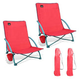 Northroad 2 Pack Low Folding Beach Chair,Portable Lightweight Lowback Sling Chair, Outdoor Low Seat Camping Chair w/Cup Holder & Carry Bag for Sand Camping Lawn Picnic Festival,Pink