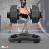 ATIVAFIT Adjustable Dumbbell Set 11–88LB Single, Heavy Adjustable Free Weight with Quick Dial, Double Safety Lock & Anti-Slip Steel Grip for Advanced Strength Training