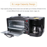 Breakfast Station with Coffee Maker, 1250W Electric 9L Non-Stick Toaster Oven with Frying Pan, Multi-Function Sandwich Maker for Eggs, Bacon, Sausages