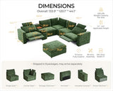 Cloud Reclining Couch with Headrest, Storage Ottoman, Drawer Charging Cup Holder, Deep L-Shaped 6 Seater with Dual Electric Recliner