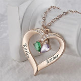 MGOOL 925 Sterling Silver Custom Necklaces For Women Personalized 2 Names Heart Necklace with 2 Birthstones Engraved Necklace (Rose gold plated sterling silver)