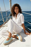 MAIJED Mary Jane Woven Espadrilles for Women Round Toe Ballerina Shoes Canvas Summer Flats Light Blue US9fbanew