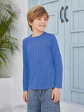 EPICGALA Boys Long Sleeve Shirt Crewneck Solid Color Casual Top with Chest Pocket for Kids 5-6 Years Blue
