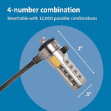 Combination Cable T-Bar Standard Lock Slot for Laptops, Resettable 4 digit password with 6 Foot Cable