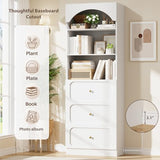 Cyclysio 80" Tall Bookshelf with 3 Drawers, Arched Bookcase with 3 Open Shelves