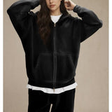 Talakeno Mens Womens Fleece Hoodies Sweatshirt Double Zip Up Oversized Acid Wash Hoodies Winter Vintage Cotton Sweatshirt(Black,XS)