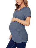 Liu & Qu Womens Maternity Nursing Tops Short Sleeve Breastfeeding Shirts Heather V Neck Clothes