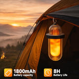 AUGE LIGHT Vintage Camping Lantern Battery Powered with Flickering Flame Effect, Rechargeable LED Camping Light, IP54 Waterproof Outdoor Camping Lamp for Van, Camper, Hiking